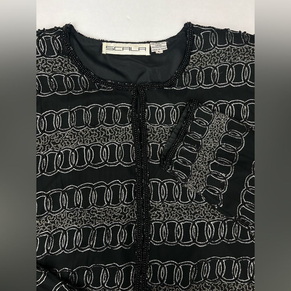 Vintage Scala Black Beaded Statement Jacket, 100%… - image 7